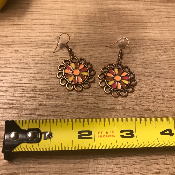 Bohemian Yellow Pink Floral Gold Earrings - Picture 5 of 5
